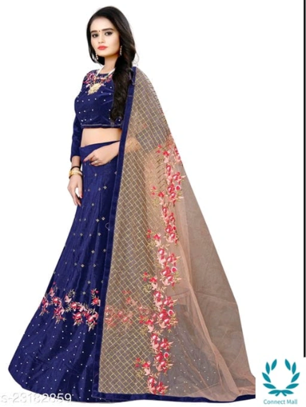 Beautiful Semi Stitched  lehenga Choli - Free Size, Purple, Velvet, Dupatta Fabric : Net, Embroidered, Multipack :1